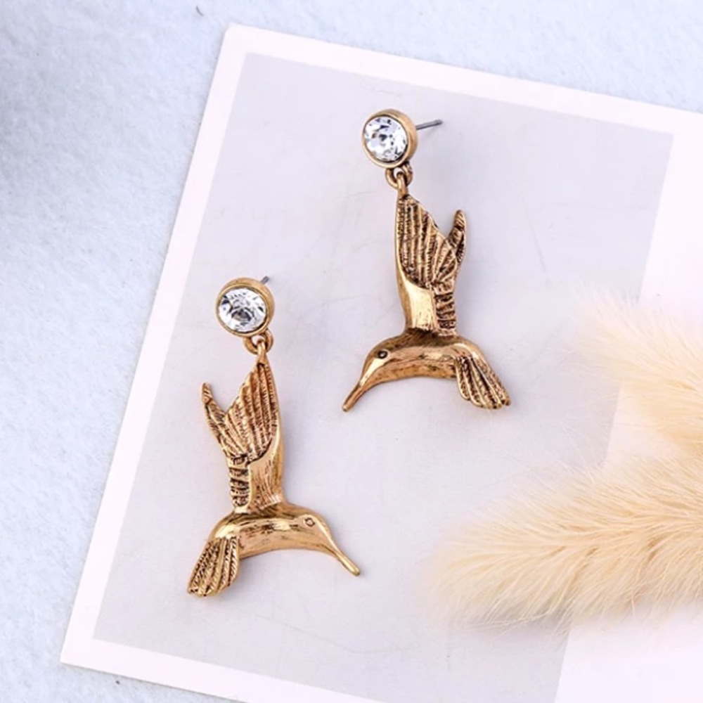 Golden Hummingbird Drop Earrings new